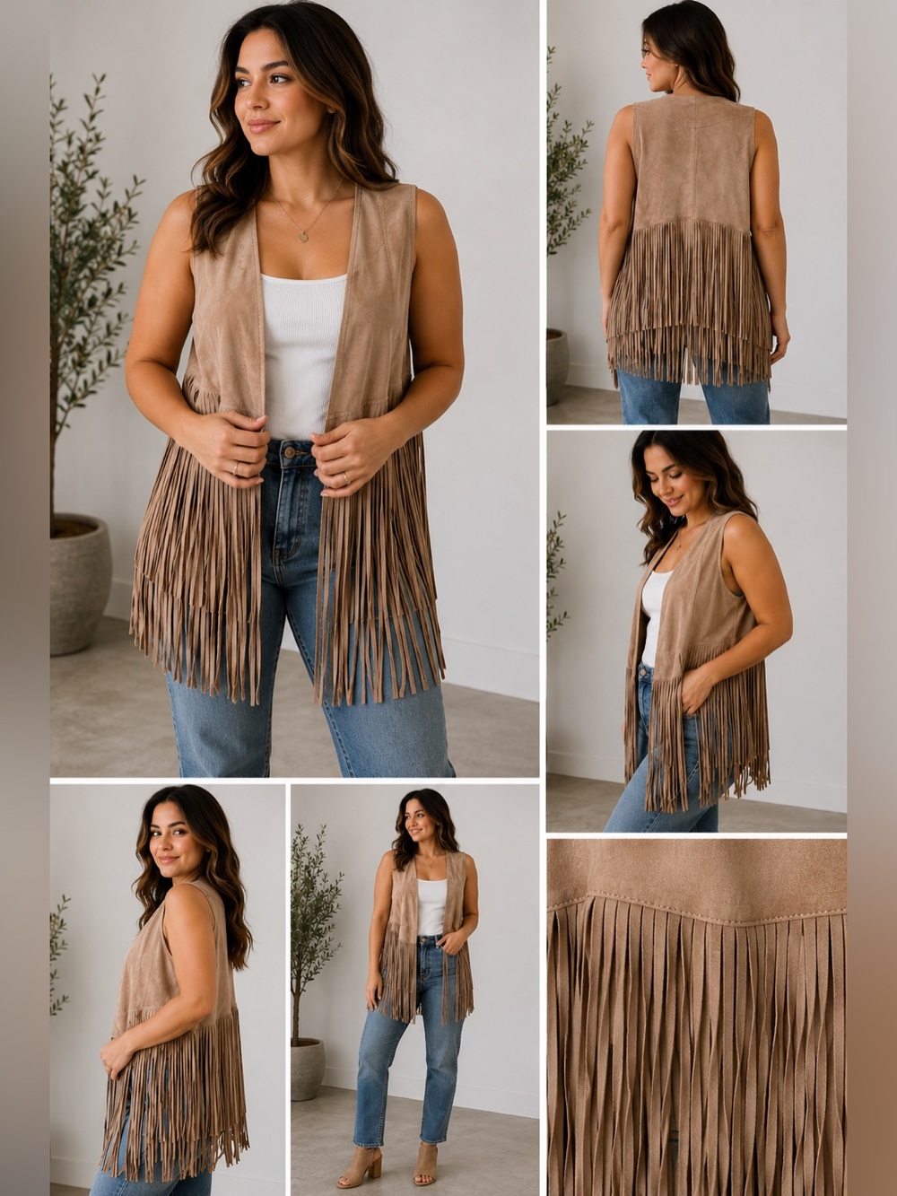 LAMARQUE Collection Suede Fringe Vest Women’s Medium Tan Western Boho Festival